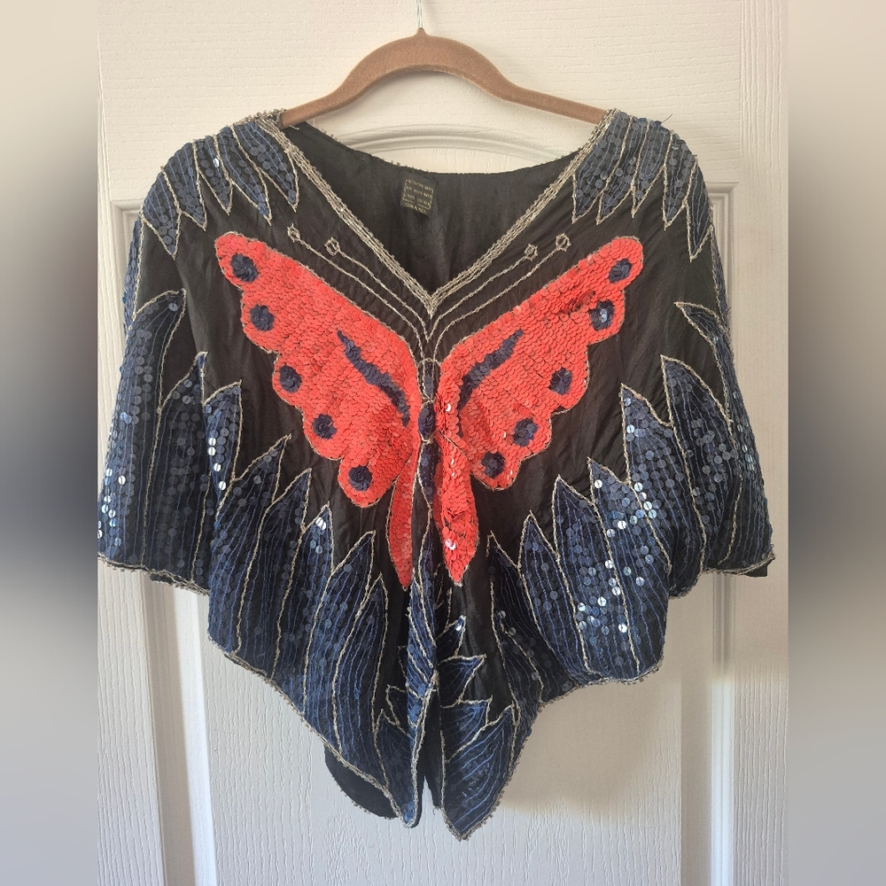 Vintage Sequin Butterfly Top Sz S/M